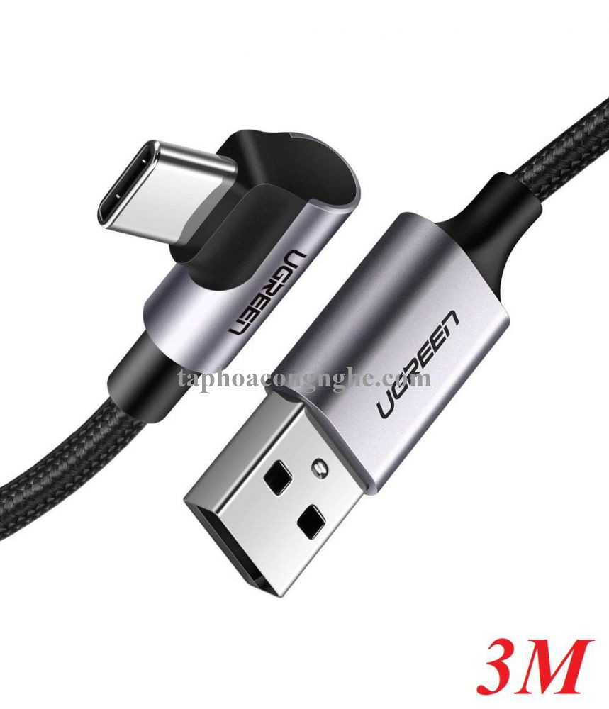 Ugreen 70255 3M màu đen cáp USB đầu Type-C bẻ góc 90 độ 3A US284 30070255